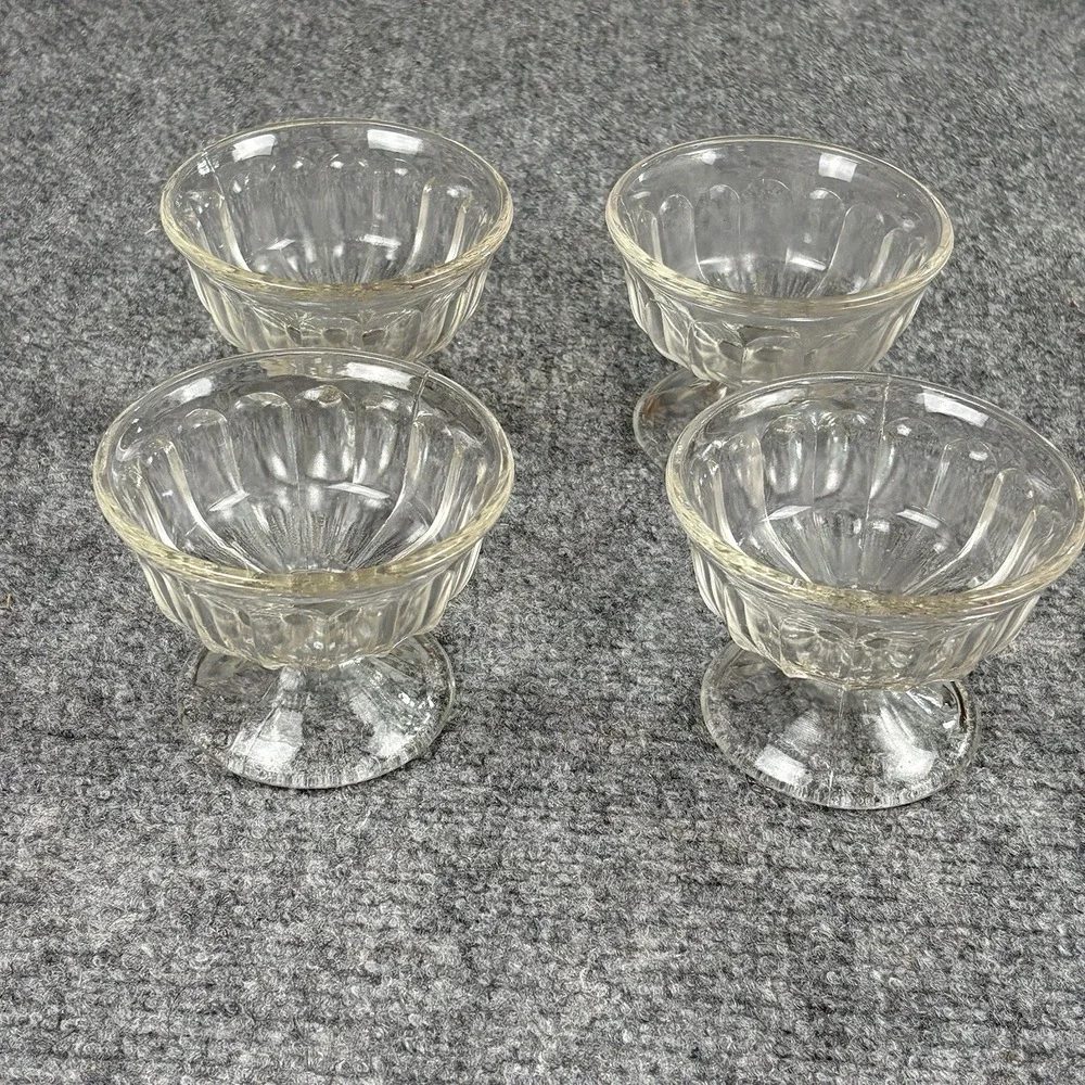 Vintage Federal Glass Clear Sundae Dish Set Of 4 Ice Cream Pudding Dessert Bowls